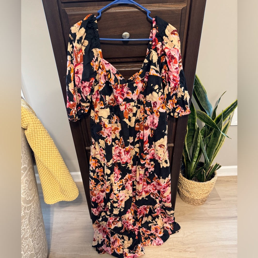 Anthropologie Black and Pink Floral Dress